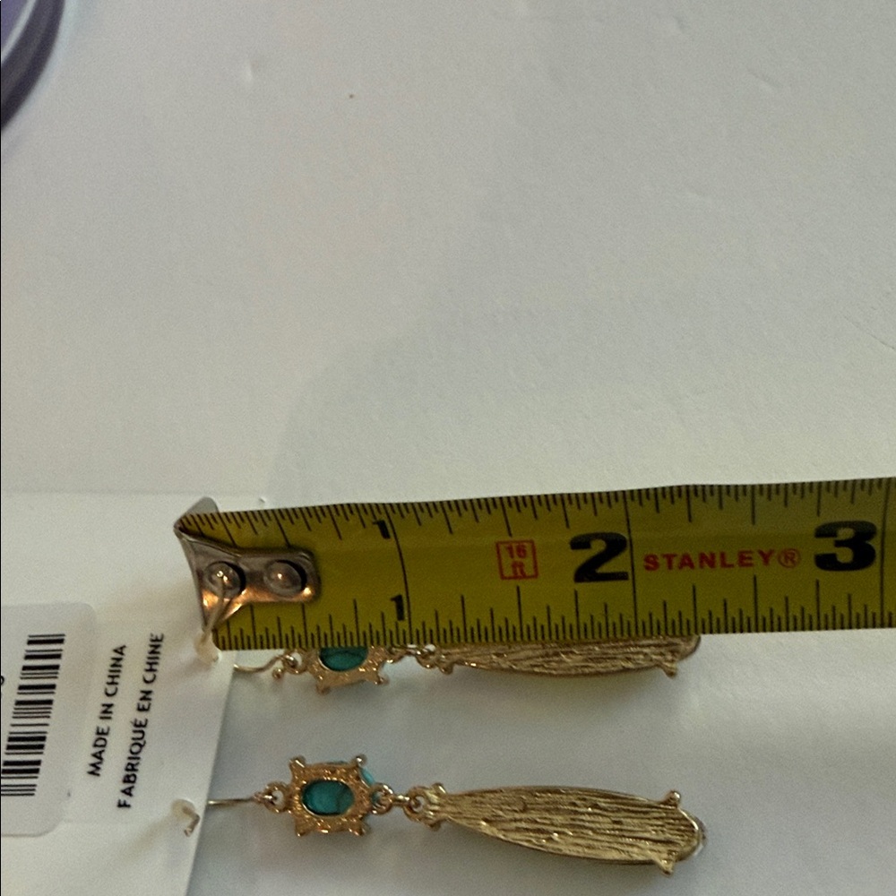 NWT Anthropologie Gold and Turquoise Dangle Earrings - Picture 5 of 6